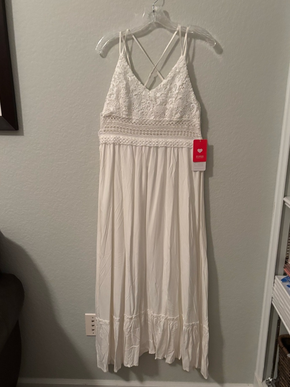 NWT JJ's House White Lace Crochet Bodice Maxi Dress Smocked Back L
